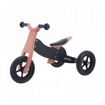 Bicicleta/tricicleta fara pedale, Free2Move, Din lemn, 2 in 1, Functie de bicicleta echilibru, Sa reglabila, Manere antiderapante, Roti ajustabile, 18 luni - 3 ani, Conform cu standardele europene EN71-1;2018, EN71-2:2020, EN71-3:2021, Brown Black