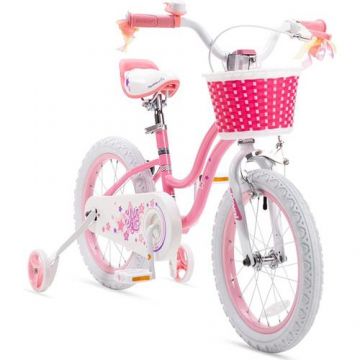 Bicicleta Copii 4-6 ani Royal Baby StarGirl 16inch, Roti 16 Inch, Frana fata V-Brake, Spate Tambur, Roti Ajutatoare, Roz