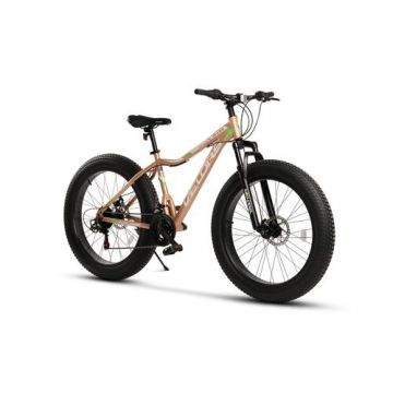 Bicicleta Fat-Bike Velors Mars V2605, Schimbator Shimano Tourney, 21 Viteze, Roti 26 Inch, Frane pe Disc (Maro)