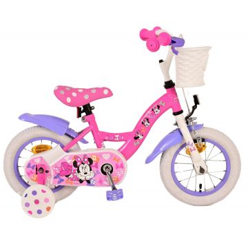 Bicicleta pentru fete, Disney Minnie, 12 inch, culoare roz/violet, frane de mana fata si contra spate