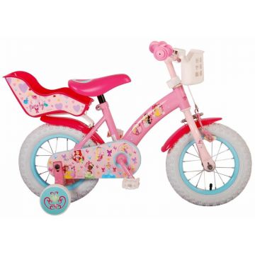 Bicicleta, Volare, Disney Princess, Cu pedale, Cu roti ajutatoare, 14 inch, Cu cosulet frontal, Cu scaunel pentru papusa, 4 ani+, Roz