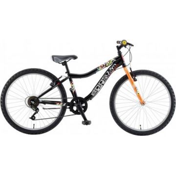 Bicicleta Copii Booster 2023 Plasma, roti 24 Inch, cadru otel, Frana V-Brake, 6 Viteze, Negru/Portocaliu