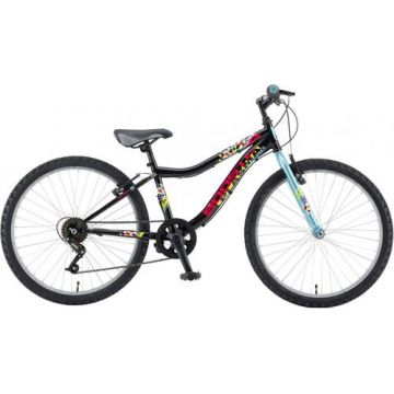 Bicicleta Copii Booster 2023 Plasma, roti 24 Inch, cadru otel, Frana V-Brake, 6 Viteze, Negru/Turcoaz