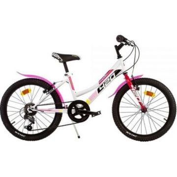 Bicicleta copii Dino Bikes 20' MTB fete Sport alb cu 6 viteze