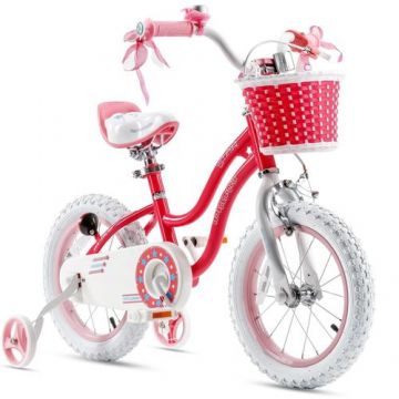 Bicicleta copii Royal Baby Star Girl, roti 12inch, cadru otel, roti ajutatoare (Roz)