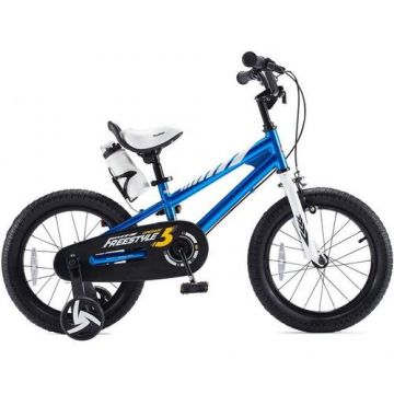 Bicicleta Copii RoyalBaby Freestyle, Roti 14inch, frana U-Brake, cadru otel, roti ajutatoare (Albastru)