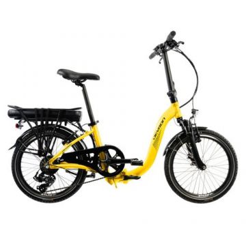 Bicicleta Electrica Pliabila Devron 20122, roti 20inch, cadru 420mm S, 7 viteze, Viteza maxima 25 km/h, motor 250W, acumulator 14 Ah (Galben)