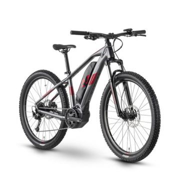 Bicicleta Electrica Raymon HardRay E 3.0, roti 27.5 Inch, cadru aluminiu 450mm M, Autonomie 100 km, motor 250W, baterie 500 Wh, Gri/Rosu