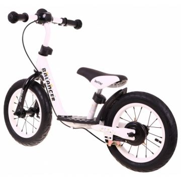 Bicicleta fara pedale cu frana, suport picioare si roti gonflabile Balancer SporTrike alb