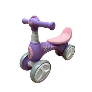 Bicicleta Go Kart fara pedale cu roti silentioase Bunny, pentru copii, mov, cu lumini si baloane de sapun