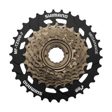 Pinion Filetat Shimano Tourney MF-TZ500, 7Vit, 14-34T, MEGA RANGE, Maro/Negru