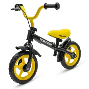 Bicicleta fara pedale, Baby Mix, Traveller, Cu manere antiderapante, Reglabila pe inaltime, Cu roti de 12 inci, Pana la 20 kg, 2-4 ani, Black/Yellow