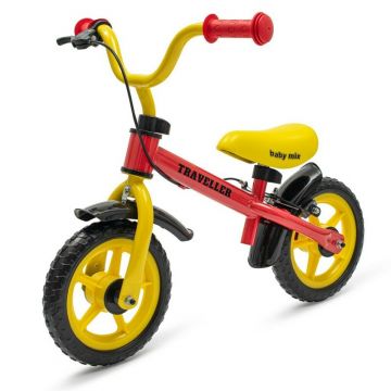 Bicicleta fara pedale, Baby Mix, Traveller, Cu manere antiderapante, Reglabila pe inaltime, Cu roti de 12 inci, Pana la 20 kg, 2-4 ani, Red/Yellow