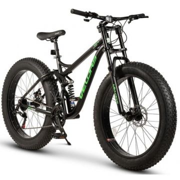 Bicicleta MTB-Full Suspension FAT BIKE Velors Duro 2.6 V26309D 26, Schimbator spate Index M50, Roti 26 x 4.0 inch, Frane Disc, Negru/Verde