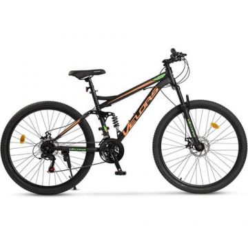 Bicicleta MTB-Full Suspension Velors MATADOR V2760D, Shimano Tourney TZ500D, 21 Viteze, Roti 27.5 Inch, Frane pe Disc,Negru/Portocaliu