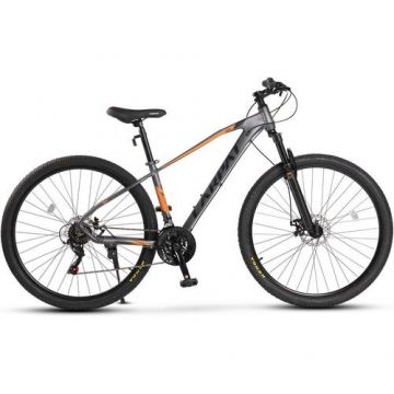 Bicicleta MTB-HT Carpat Ian 2.9 C2959G, roti 29inch, 21 viteze, cadru aluminiu, Gri/Portocaliu