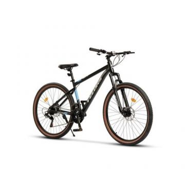 Bicicleta MTB-HT Velors Forest 2.7 V27302B, Roti 27.5 Inch, Manete Schimbator Secventiale, 21 Viteze, Frane Disc fata/spate, Negru/Albastru