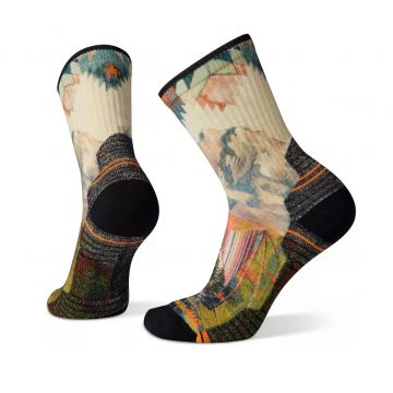 Smartwool - sosete sport femei Hike Mountain Print W socks Light Cushion Crew - maro deschis Natural negru